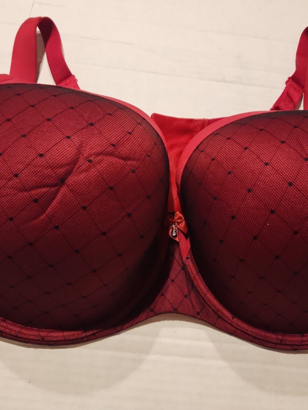 torrid Red Bra Diamond Mesh Bow Red Black 40F Underwire Full Padded Lace